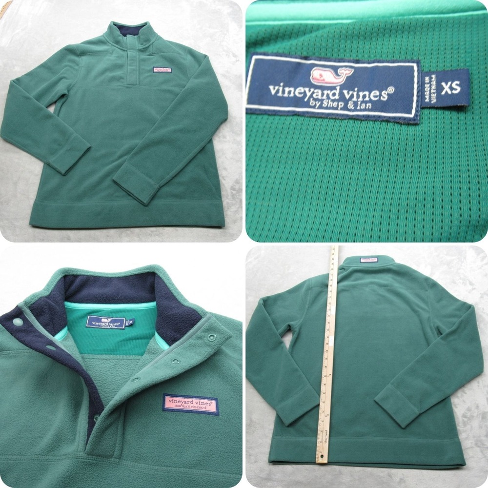 Vineyard Vines Sweatshirt Mens XS Green Super Soft Snap Harbor Fleece Shep Shirt